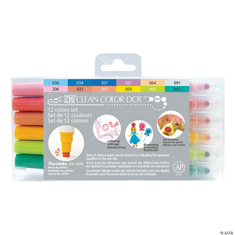 Kuretake ZIG Clean Color Dot Dual-Tip Markers 12/Pkg-Assorted Colors Image