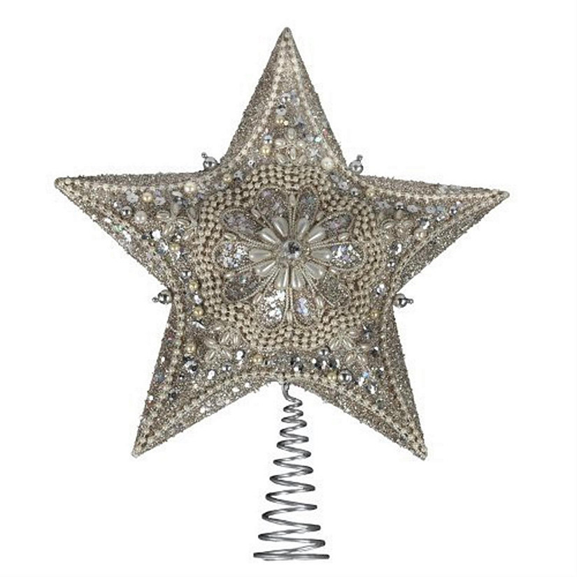 Kurt Adler 13.5-inch Star Treetop with Ivory Pearls and Platinum Glass Glitter Image