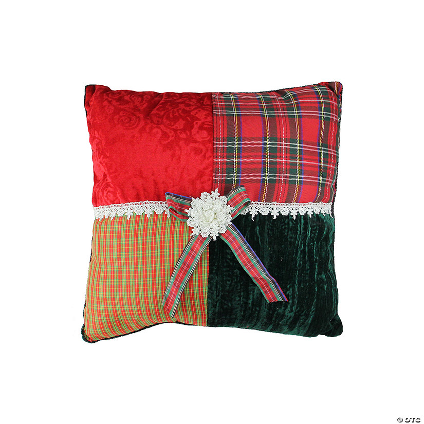 Kurt Adler 15.5" Red and Green Plaid Square Christmas Throw Pillow Image
