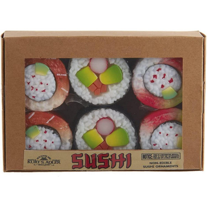 Kurt Adler 5.5 Inches Sushi Paper Box Ornament for Christmas Tree, 6-Piece Set Image