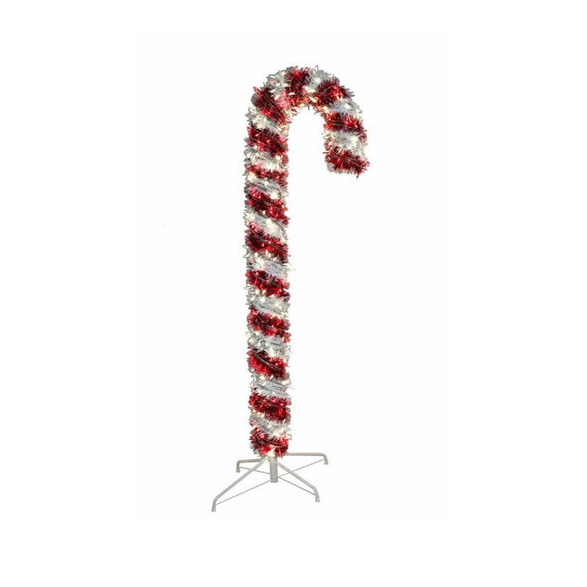 Kurt Adler 6-Foot Pre-Lit Red and White LED Tinsel Candy Cane, 6 Feet Image