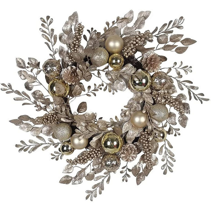Kurt Adler Artificial Gold and Champagne Rattan Wreath Hanging Christmas Decoration, 24 Inches Image