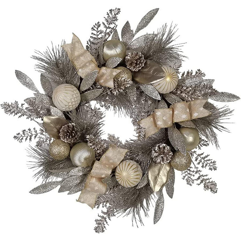 Kurt Adler Artificial Silver and Gold Champagne Rattan Wreath Christmas Decoration, 24 Inches Image