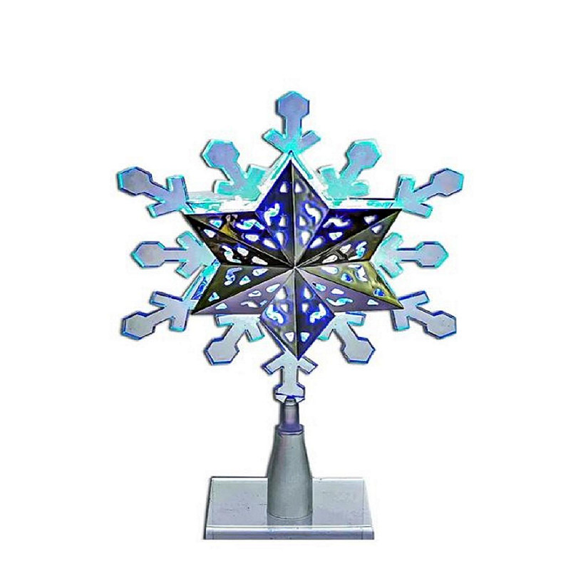 Kurt Adler Battery Operated Rotating Blue White LED Snowflake Tree Topper 9 Inch Image