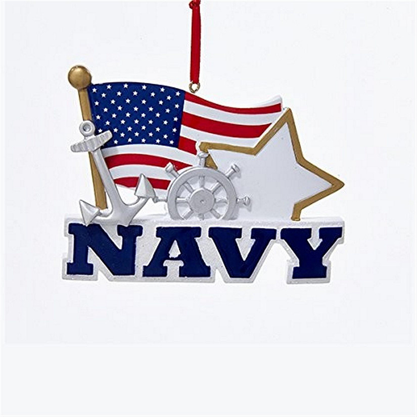 Kurt Adler C6548 Navy Ornament with American Flag and Star, 4.5 Image