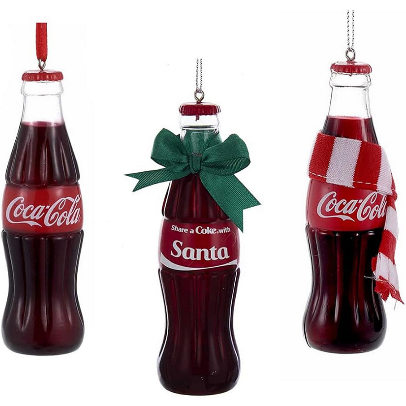 Kurt Adler Coca-Cola Bottle Plastic Christmas Ornaments Set of 3- 4.75 Inches Image