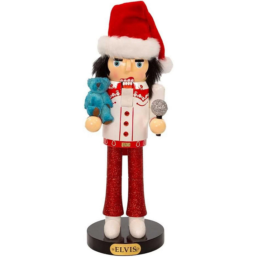 Kurt Adler Elvis Presley with Teddy Bear Nutcracker- Multicolored- 10 Inches Image
