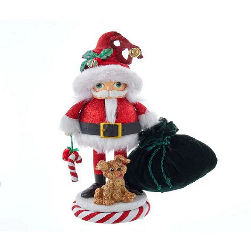 Kurt Adler Hollywood Chubby Santa With Puppy Wood CHristmas Nutcracker 12 Inch Image