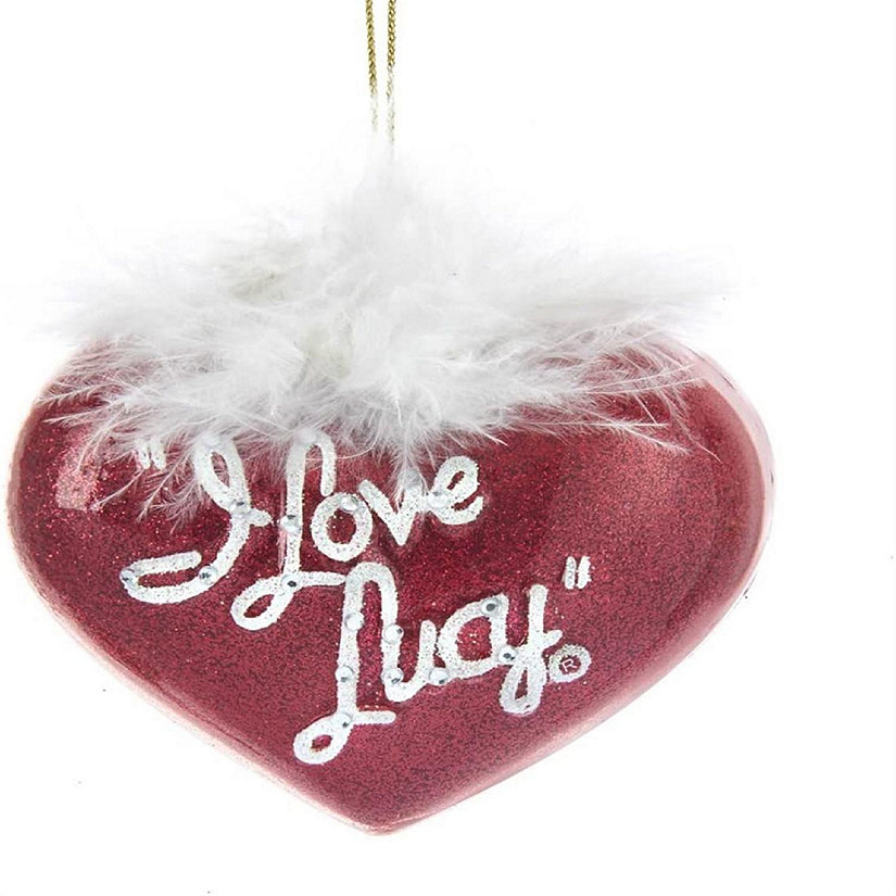 Kurt Adler LU4181 I Love Lucy Heart w/ Feather Boa Glass Ornament, 5 Inches Image