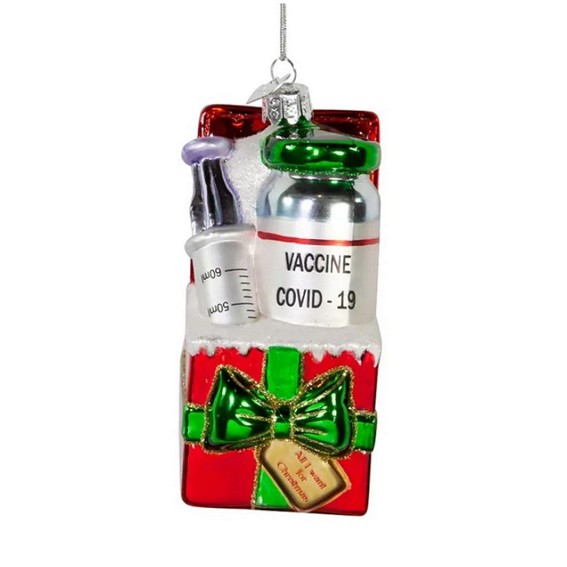 Kurt Adler Nobel Gems Glass Christmas Tree Ornament, COVID-19 Vaccine Gift Box Image
