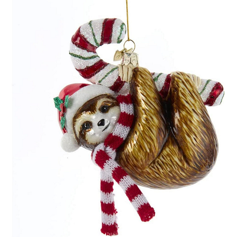 Kurt Adler Noble Gems Sloth With Candycane Glass Christmas Tree Ornament Image