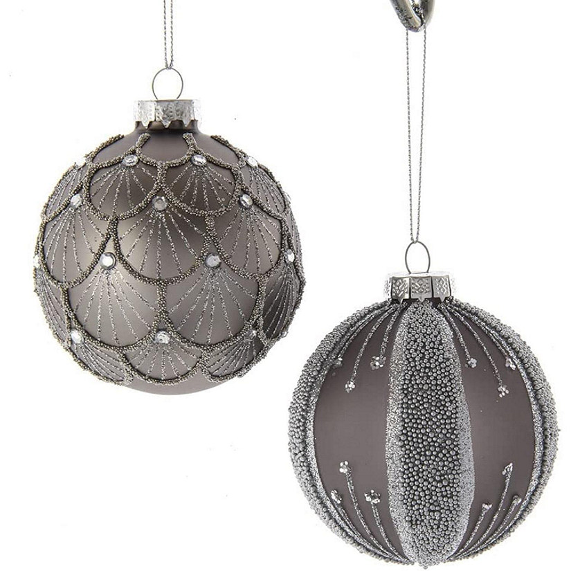 Kurt Adler Ornaments For Christmas Tree, Silver Black Jeweled Glass Balls, 80 MM Diameter, 6 Piece Image