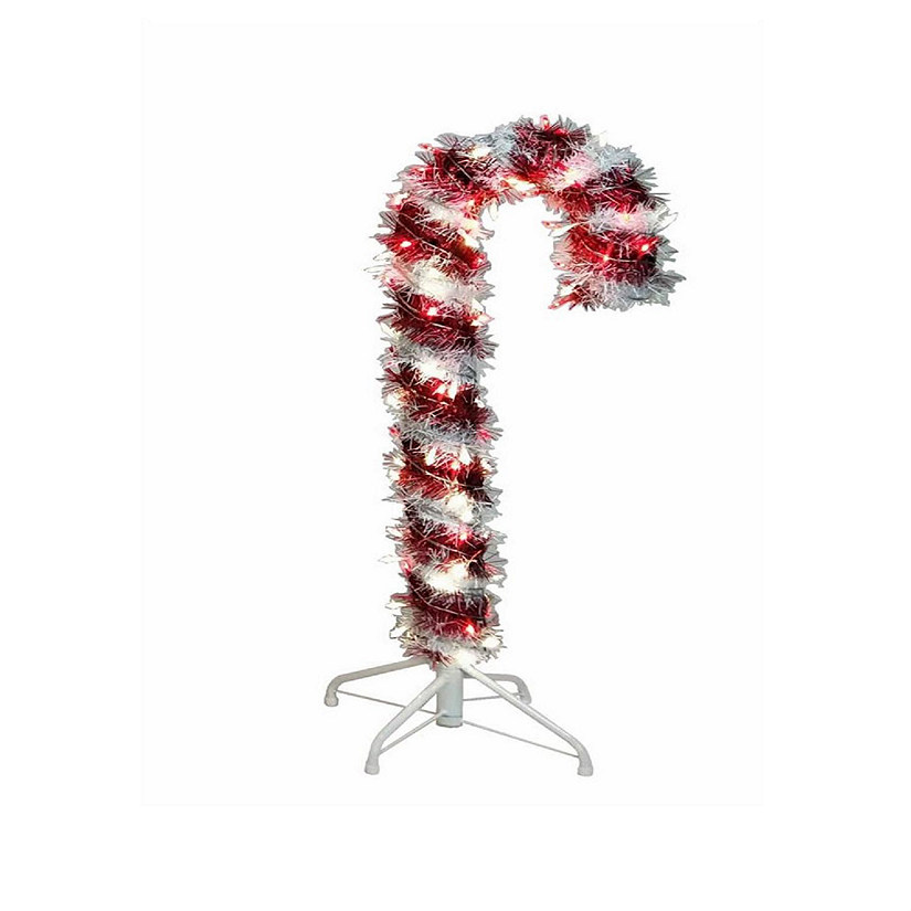 Kurt Adler Tinsel Candy Can Light Up Christmas Plastic Decoration, Red White, 3 Feet Image