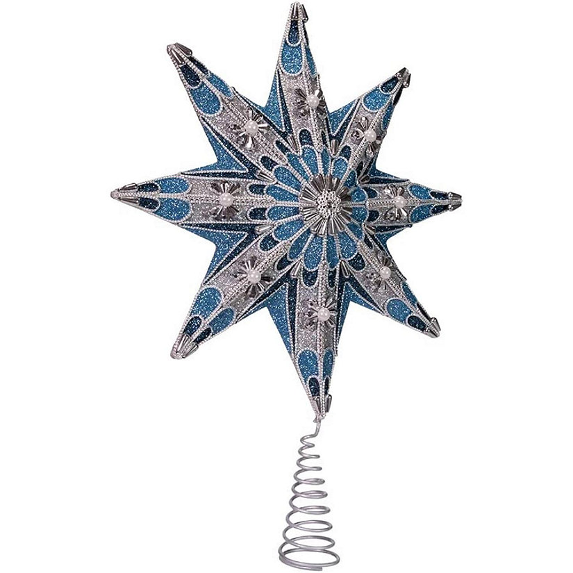 Kurt S. Adler 8-Point Blue and Silver Star Treetop Tree Topper, 16 Inch Image