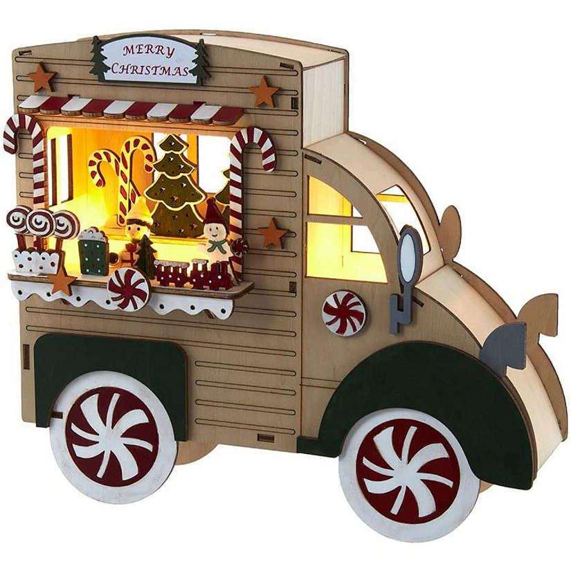 Kurt S. Adler Battery Operated Lit Merry Christmas Gingerbread Truck Table Piece Image