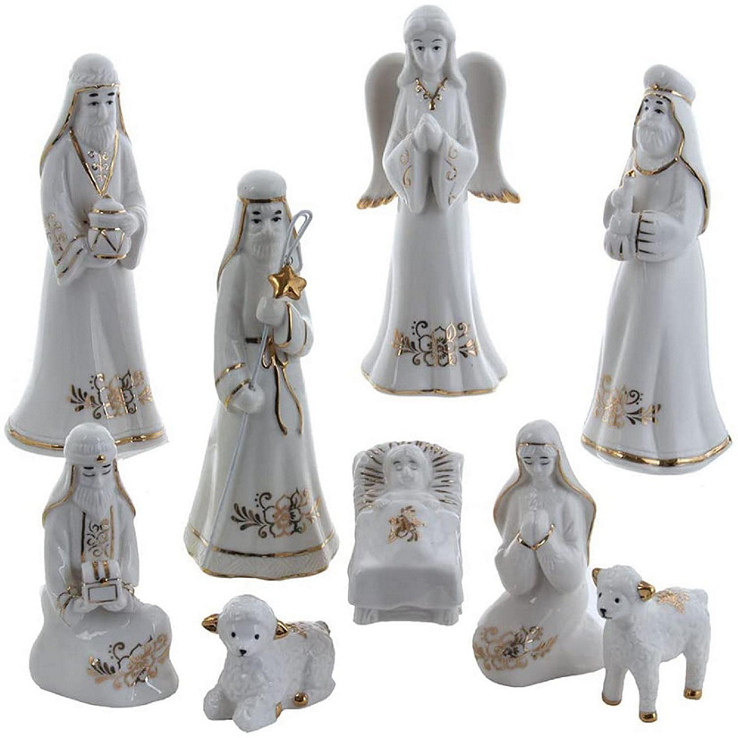 Kurt S. Adler Gold and White Table, 9 Piece Nativity Set, 2-6.75-Inches Image