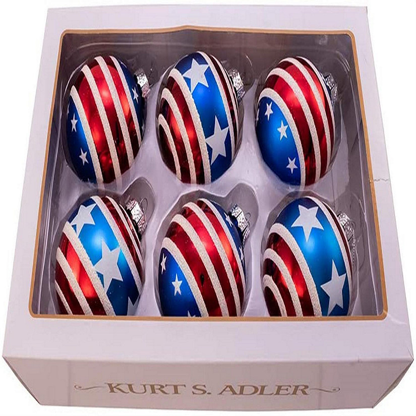 Kurt S. Adler Kurt Adler 80MM Red, White and Blue Stars and Stripes Glass Ball, 6 Piece Box Ornament Image