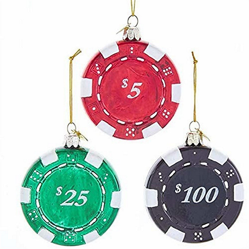 Kurt S. Adler NB1645 Noble Gems Casino Chips Hanging Glass Ornaments, 3-Piece Set Image