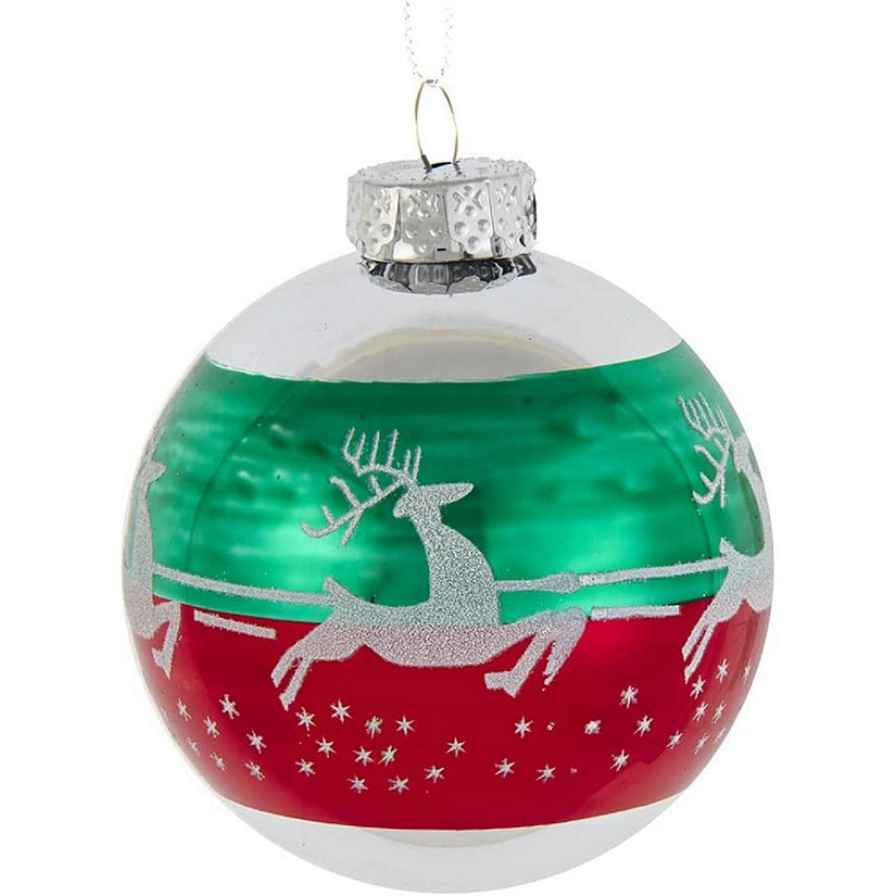 Kurt S. Adler Red and Green Reindeer Glass Ball, 6 Piece Ornament Set, 80MM Image