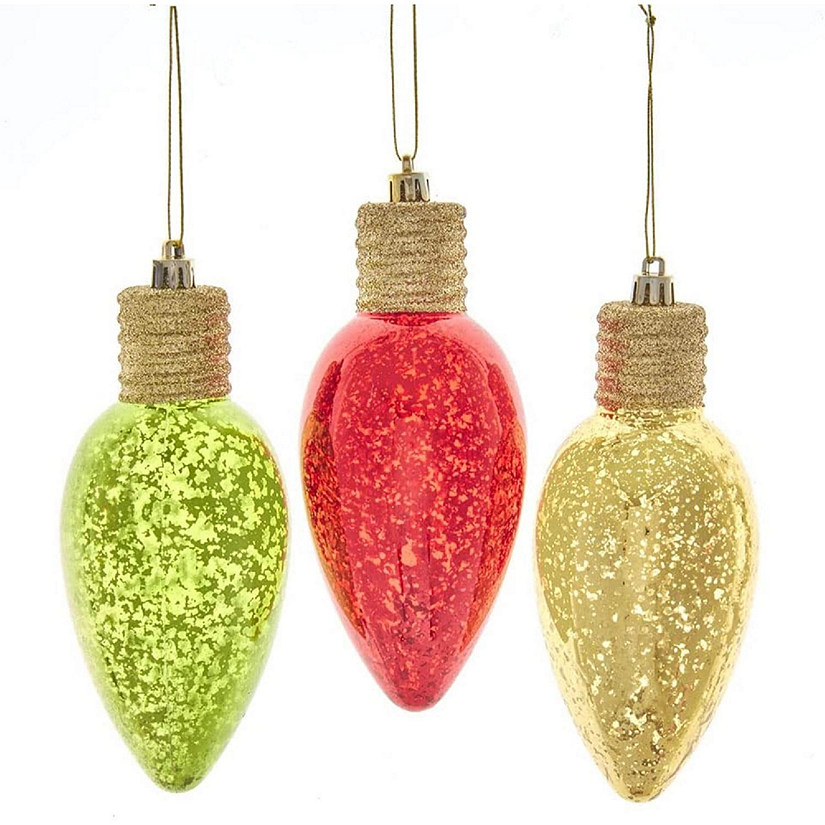 Kurt S. Adler Red, Yellow and Green Light Bulb, 3 Piece Set Ornament, 6.25-Inches, Multi-Colored Image