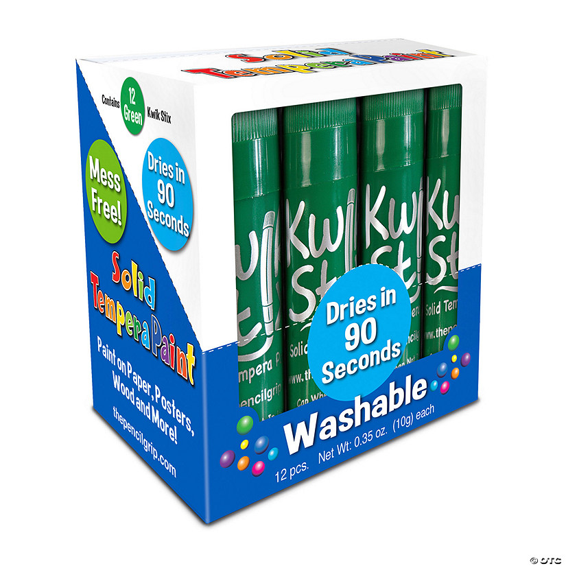 Kwik StiProper Solid Tempera Paint Sticks, Single Color Pack, Green, Pack of 12 Image