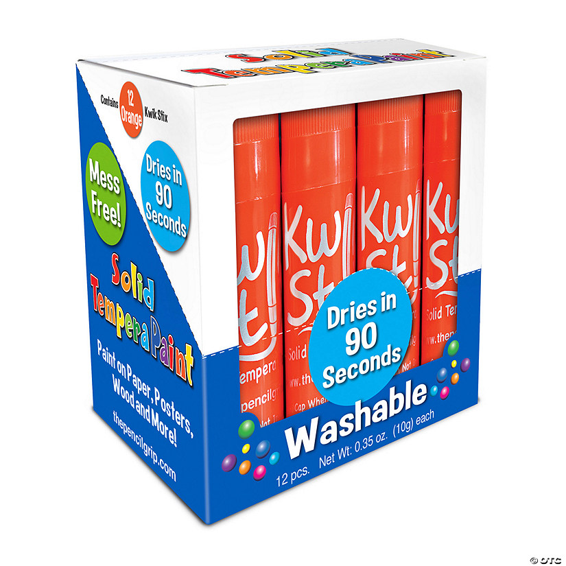 Kwik StiProper Solid Tempera Paint Sticks, Single Color Pack, Orange, Pack of 12 Image