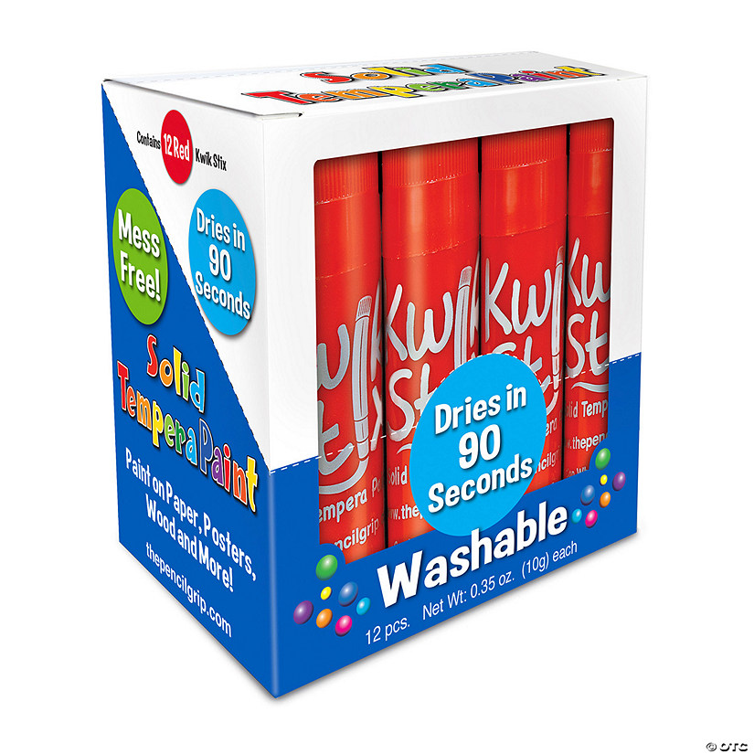 Kwik StiProper Solid Tempera Paint Sticks, Single Color Pack, Red, Pack of 12 Image