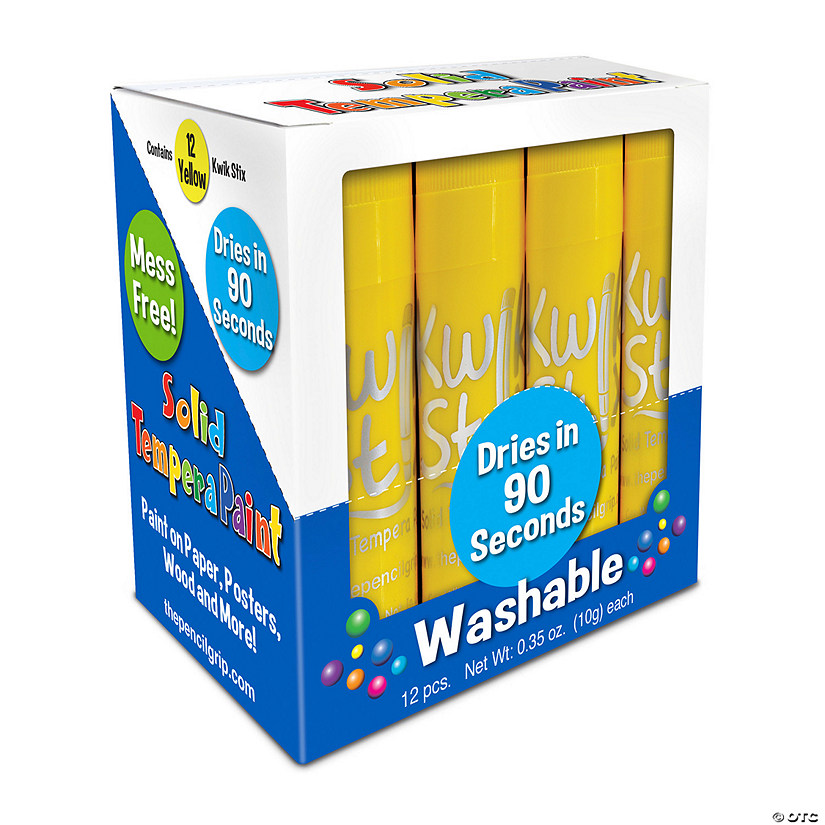 Kwik StiProper Solid Tempera Paint Sticks, Single Color Pack, Yellow, Pack of 12 Image