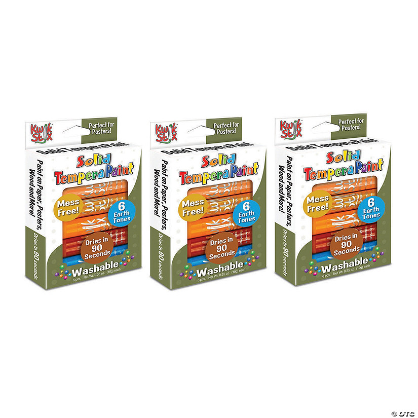 Kwik&amp;#8482; Stix Tempera Paint, Earth Tones, 6 Per Pack, 3 Packs Image