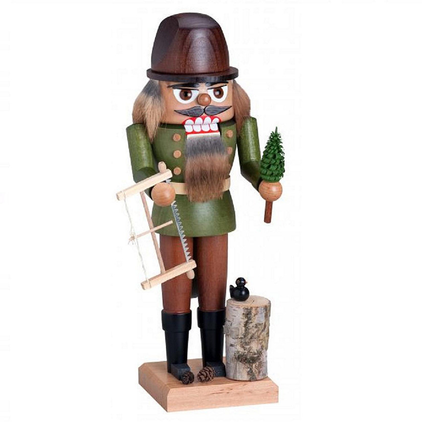 KWO Woodsman with Tree and Saw German Wood Christmas Nutcracker 10 Inch Image