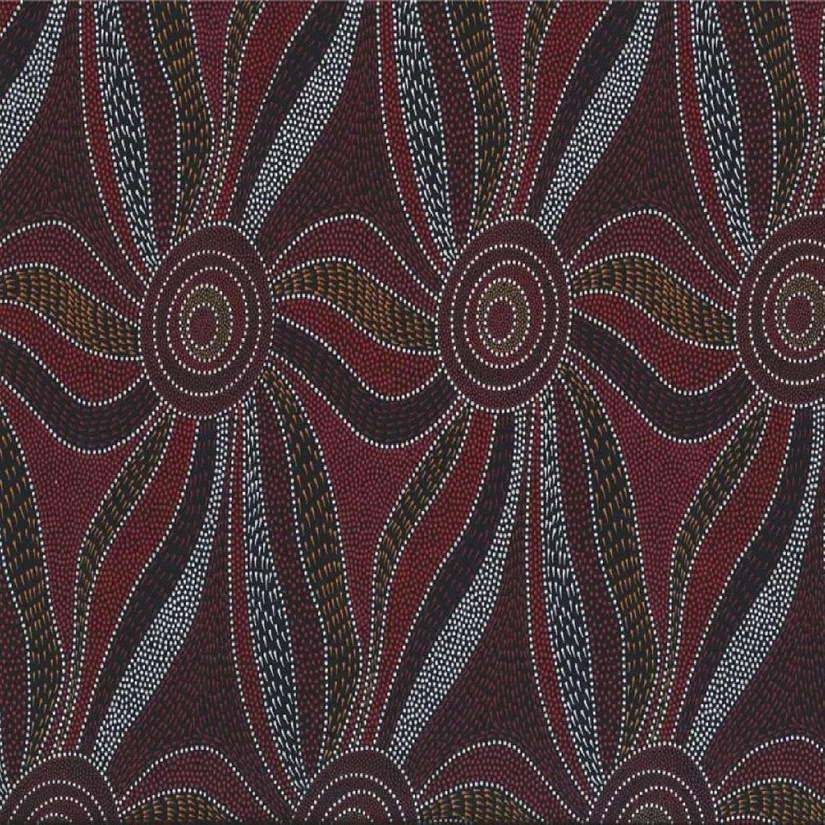 Ladies Dancing with Water Paints Red Australian Aboriginal MS Textiles CottonBTY Image