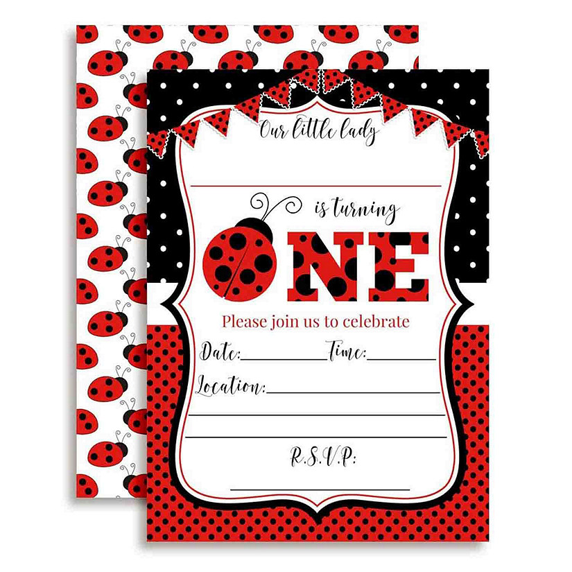 Ladybug 1st Birthday Red Invitations 40pc. by AmandaCreation Oriental