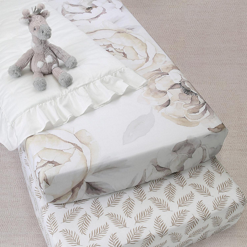 Lambs & Ivy 4-Piece Signature Floral/Leaf Baby Crib Bedding Set - White/Gray Image