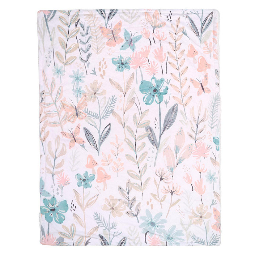 Lambs & Ivy Baby Blooms Watercolor Floral/Butterfly Soft Fleece Baby Blanket Image