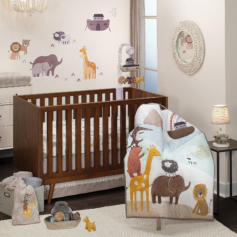 Lambs & Ivy Baby Noah 3-Piece Animals/Ark Baby Crib Bedding Set - Blue/Brown Image