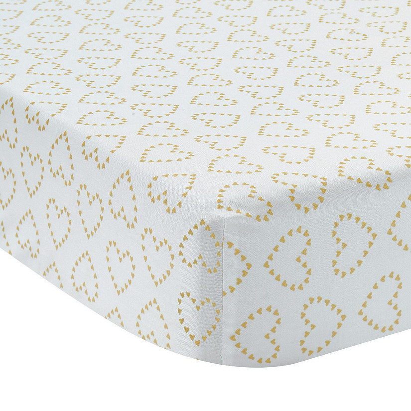 Lambs & Ivy Confetti White with Gold Hearts 100% Cotton Baby Fitted Crib Sheet Image