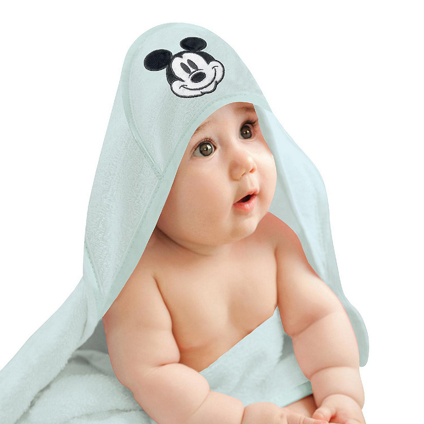 Lambs & Ivy Disney Baby Classic Mickey Mouse Blue Hooded Baby Bath Towel Image