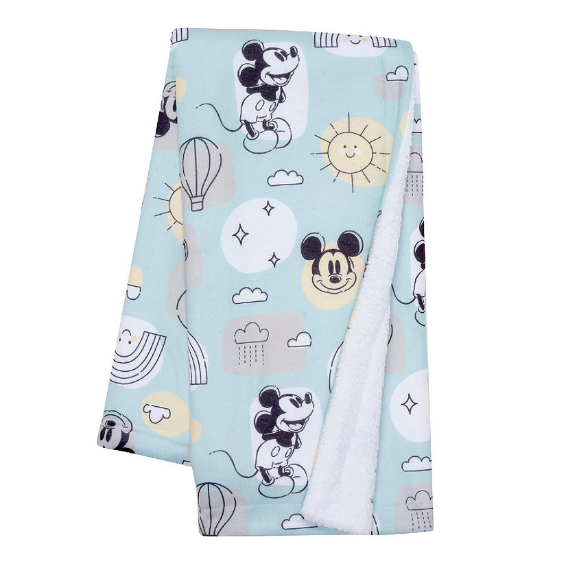 Lambs & Ivy Disney Baby Classic Mickey Mouse Blue/White Soft Fleece Baby Blanket Image