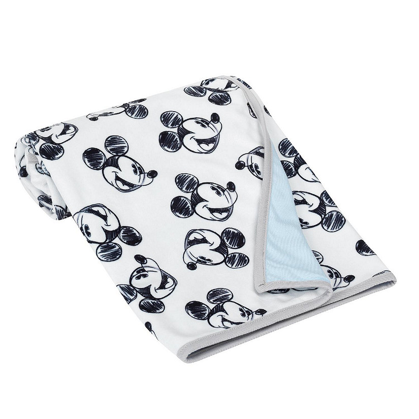 Lambs & Ivy Disney Baby MICKEY MOUSE Baby Blanket - Blue/White Minky/Jersey Image
