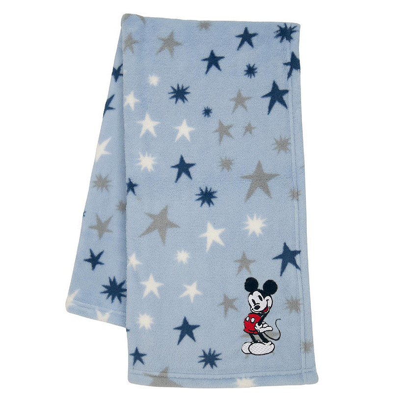Lambs & Ivy Disney Baby Mickey Mouse Blue Star Fleece Embroidered Baby Blanket Image