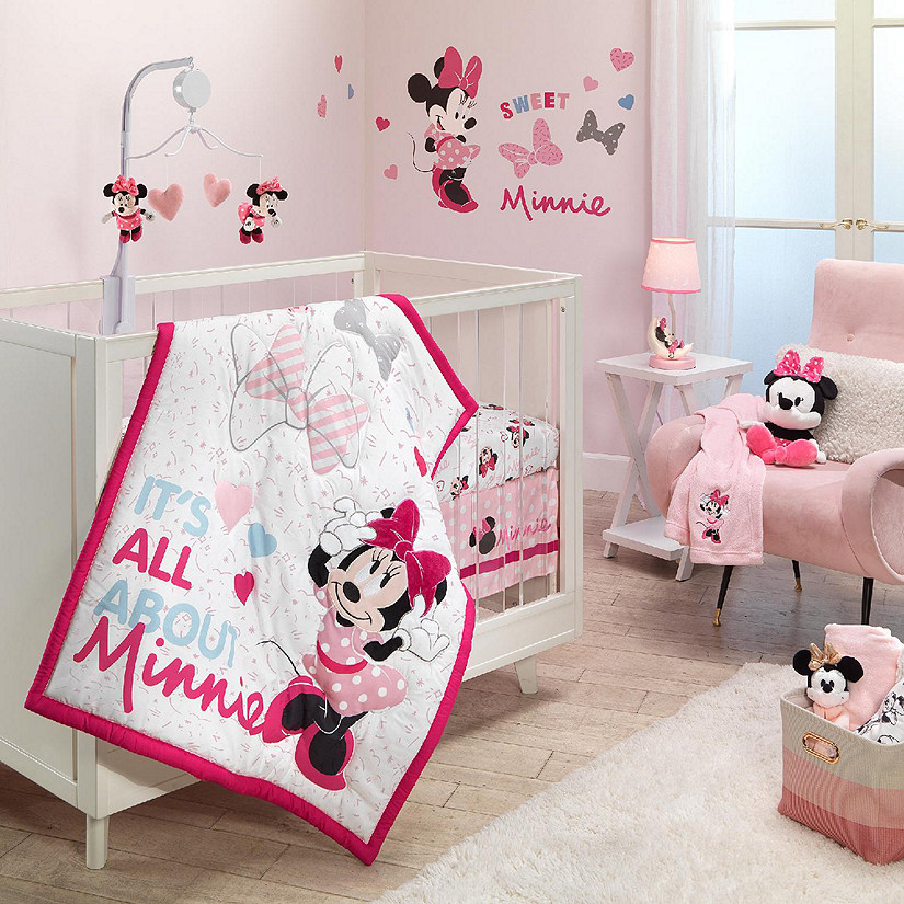 Lambs & Ivy Disney Baby Minnie Mouse Love 3-Piece Pink Nursery Crib Bedding Set Image