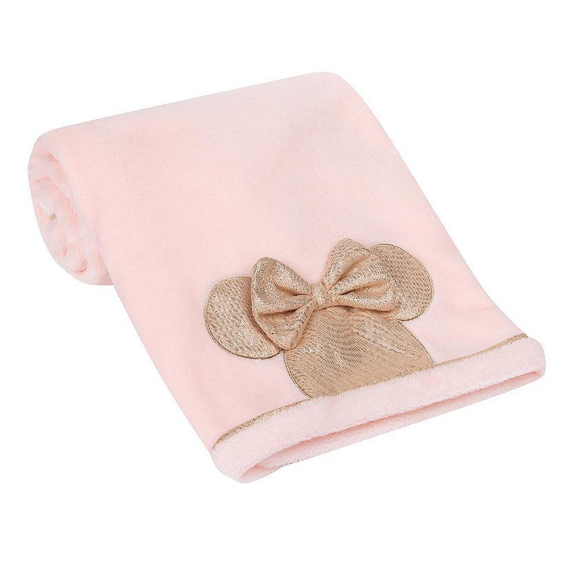 Lambs & Ivy Disney Baby Pink/Rose Gold MINNIE MOUSE Appliqued Baby Blanket Image