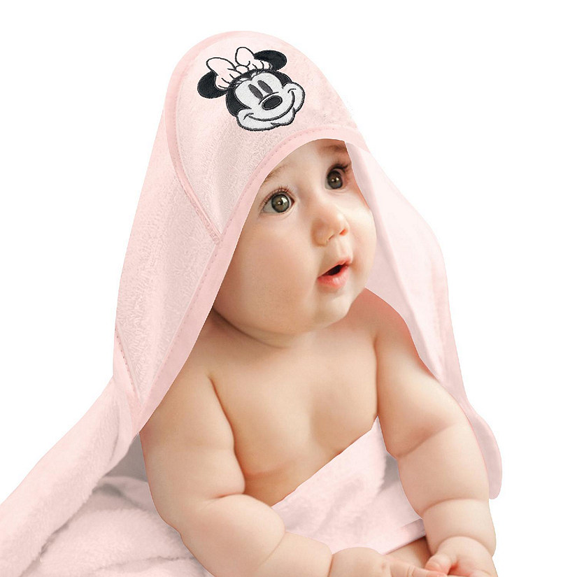Lambs & Ivy Disney Baby Sweetheart Minnie Mouse Pink Hooded Baby Bath Towel Image
