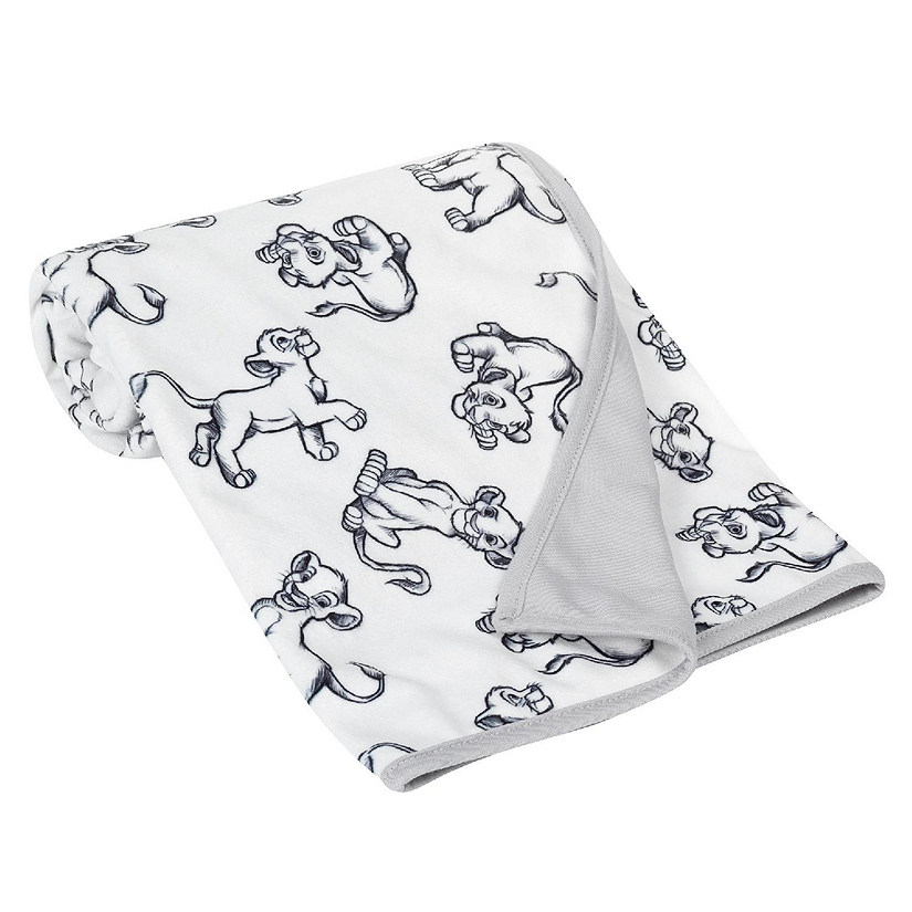 Lambs & Ivy Disney Baby THE LION KING Baby Blanket - White/Gray Minky/Jersey Image