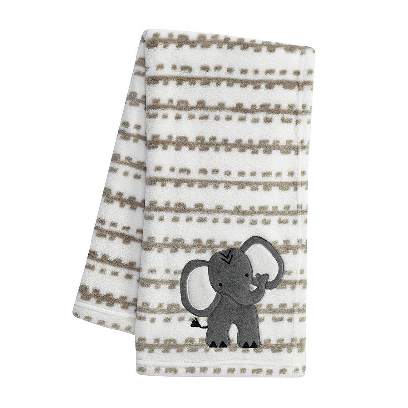 Lambs & Ivy Jungle Safari White/Tan Plush Minky Elephant Nursery Baby Blanket Image