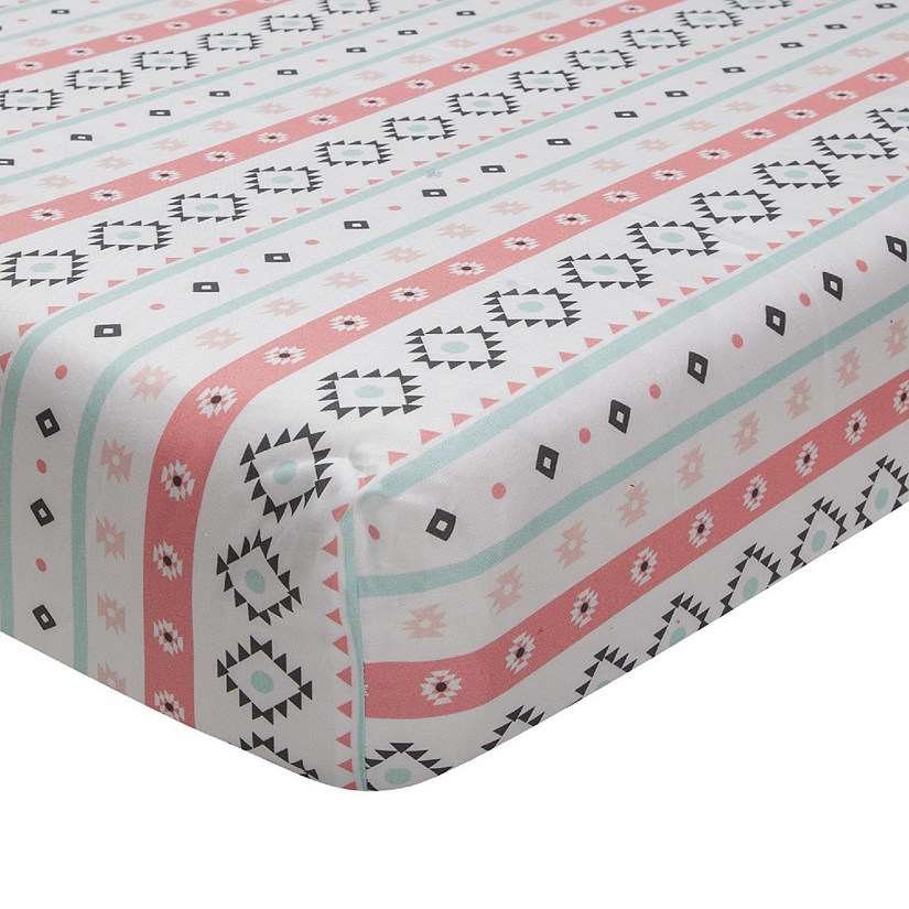 Lambs & Ivy Little Spirit Cotton Fitted Crib Sheet - White, Coral, Modern Image