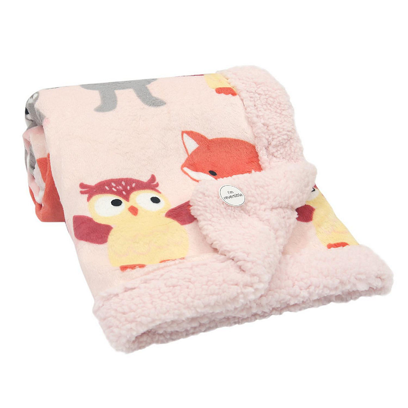 Lambs & Ivy Little Woodland Animals Luxury Minky and Sherpa Baby Blanket Image