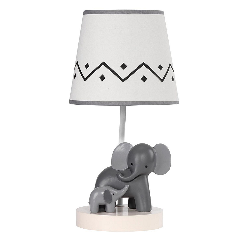 Lambs & Ivy Me & Mama White/Gray Elephant Nursery Lamp with Shade