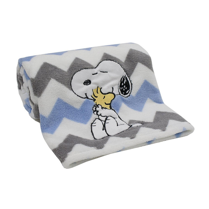 Lambs & Ivy My Little Snoopy Blue/Gray/White Chevron Baby Blanket Image