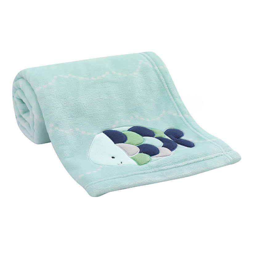 Lambs & Ivy Oceania Blue Turquoise Coral Fleece Baby Blanket with Fish Image